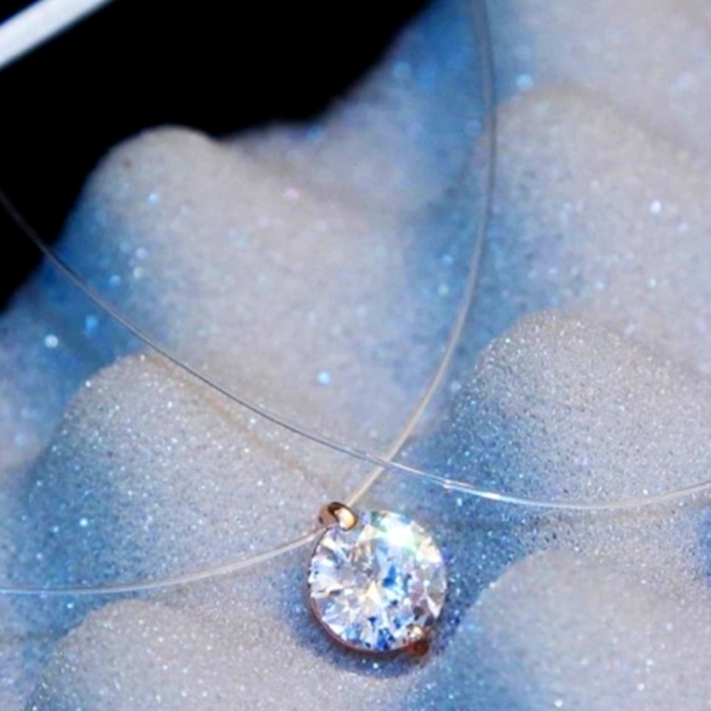 New Rose Gold plated 2 carat Solitaire Diamond Invisible Chain Necklace